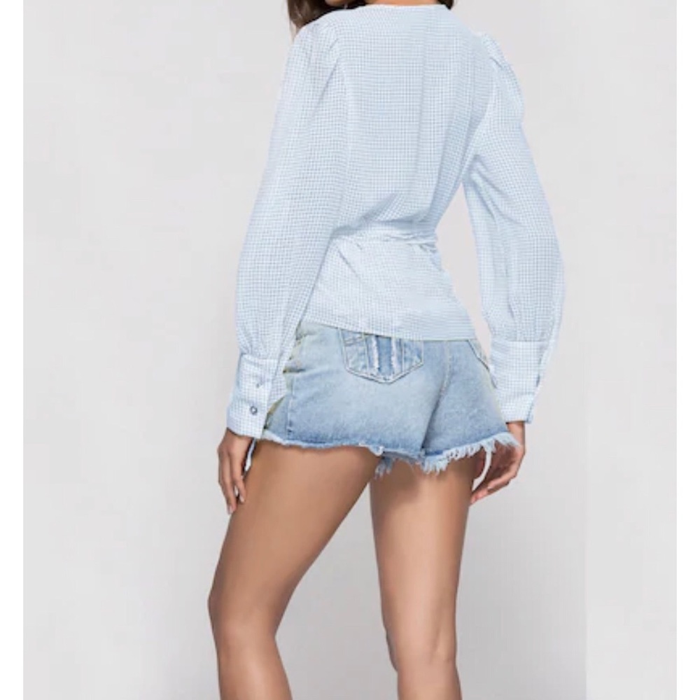 Sheer Wrap Top Blouse Blue and White - Picture 2 of 4